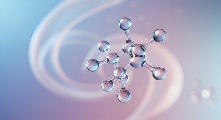 Glass molecular structure with soft blurred background representing science concept