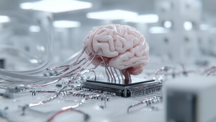 Human brain on circuit board