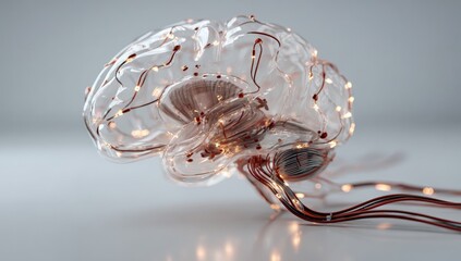 Transparent brain with glowing neural connections