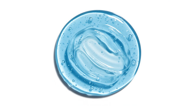 Elevated view of blue gel with air bubbles on a clean white background