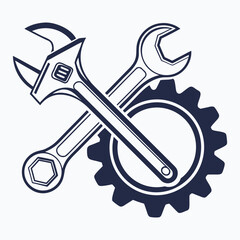 Mechanical tools and gear illustration, Technical service, repair and engineering concept on light background