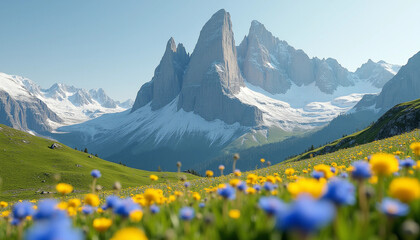 Dolomites Landscape: Summer Flowers and Majestic Mountains