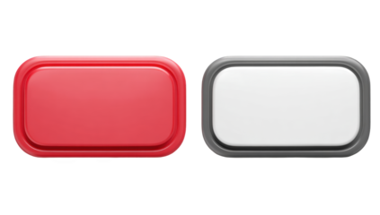 Two rectangular buttons, red and white, on a plain background