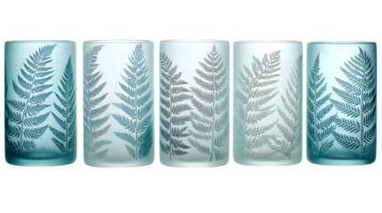 Elegant frosted vases with fern leaf designs create a serene and natural ambiance for any home decor isolated on white background
