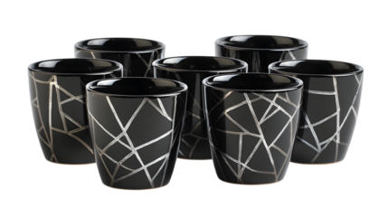 Modern black tumblers with silver geometric design add an elegant touch to your table setting today isolated on white background