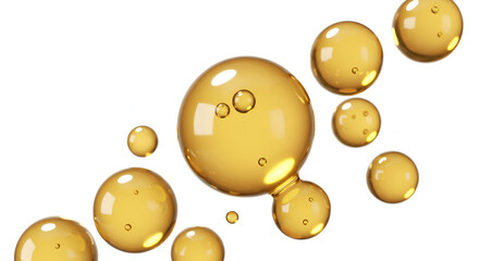 Fototapeta premium Golden Liquid Bubbles on White Background: A High-Quality Scientific Representation