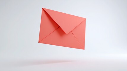 Minimalist 3D Isometric Render of Floating Red Envelope on White Background with Soft Light Conveying Festival Celebration and Wealth Prosperity Concept