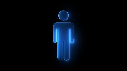 Glowing Blue Neon Human Figure Symbol on Black Background person male