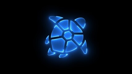 Glowing Blue Neon Outline of a Geometric Turtle Shell on Black Background tortoise polygon