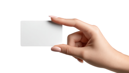 Woman's hand holding a blank business card