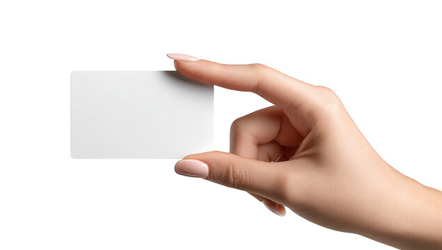 Woman's hand holding a blank business card
