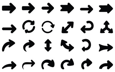 Collection of diverse arrow icons indicating direction and movement, vector illustration set, navigation and pointer symbols, graphic design and creative elements