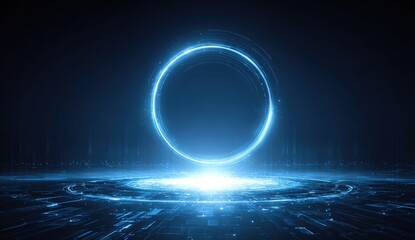 Futuristic glowing circle on digital platform