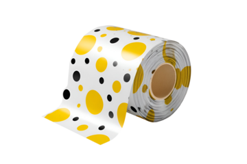 Yellow and black polka dot toilet paper roll isolated on transparent background