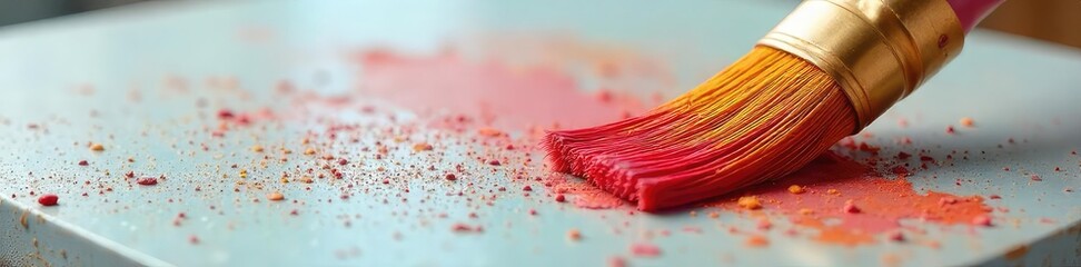 A paintbrush meticulously cleaning a dirty, speckled surface, implying housework tasks with artistic flair  The focus is on the detail and the unique concept , order, spring cleaning