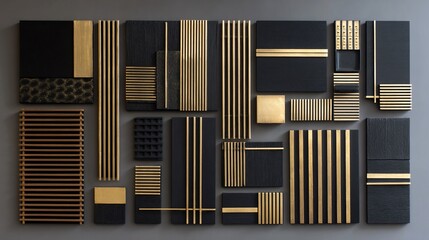 Gold & dark blocks textured, striped & smooth modern wall art display
