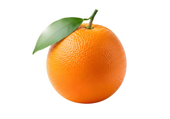 Fresh and Vibrant Orange with Green Leaf on White Background.