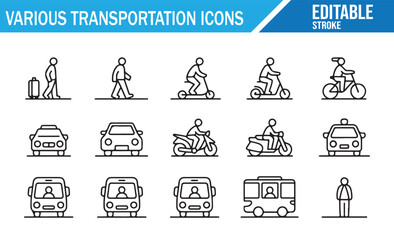 Complete Collection of Editable Transportation Icons in Stroke Style
