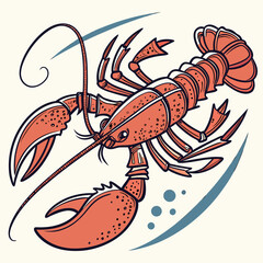 Illustration of a lobster, a marine crustacean with claws and a shell, a popular seafood dish served in restaurants, a gourmet ingredient