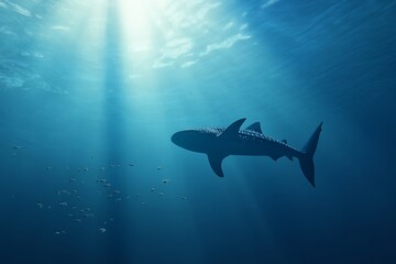Obraz premium Majestic whale shark swimming in sunlit ocean depths