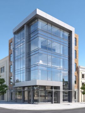 a sleek contemporary small office building with modern architecture