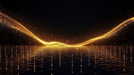 Abstract gold wave over reflective surface