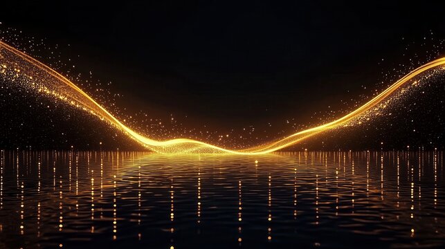 Abstract gold wave over reflective surface