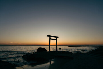 Sunset and a Torii Gate on the Horizon in Aichi, Japan