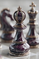 Exquisite purple and black chess piece with intricate metallic accents