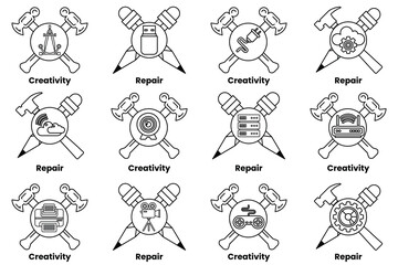 Fototapeta premium A set of tools, including hammers and wrenches, with the words 