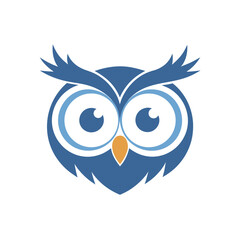Stylized Blue Owl Face with Orange Beak on White Background bird animal 1