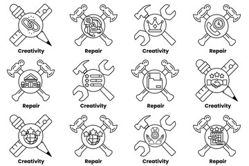 A set of tools and a hammer, with the words 