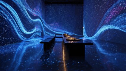 Futuristic dining space with dynamic light projections