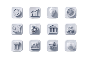 Light gray 3D icons on squares