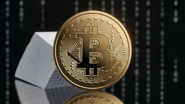 4K Seamless 3D Bitcoin Animation &ndash; Digital Pixel Cube to Golden Coin Loop