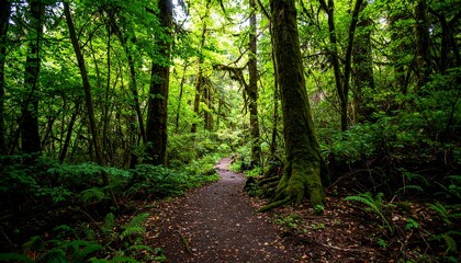 Fototapeta premium Forest Trail with Lush Greenery, and Pacific Northwest.