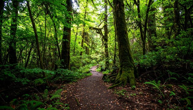 Forest Trail with Lush Greenery, and Pacific Northwest.