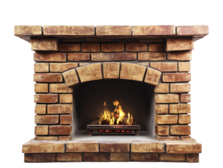 Brick Fireplace with Burning Fire