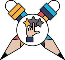 A hand pointing to a star with a pencil in the background