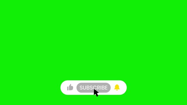 like subscribe and bell icon motion graphic on green screen chroma key of cursor is pressing buttons for video channel.