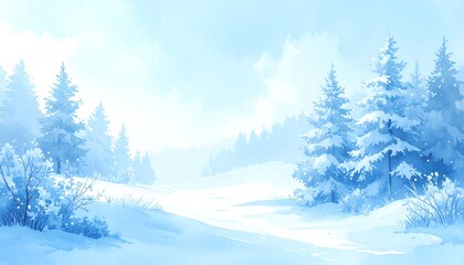 Fototapeta premium Serene Winter Landscape Watercolor Painting Illustration