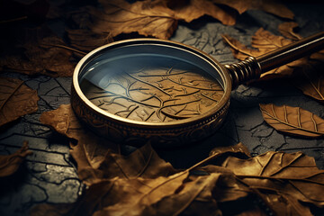 Magnifying glass on a highlighted textured surface