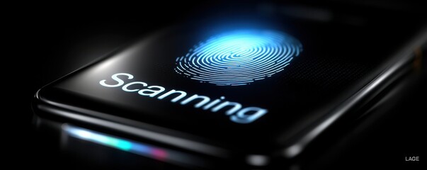 Close-up of biometric fingerprint scanning on a touchscreen device