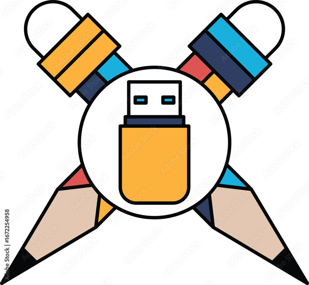 Canvas Prints a usb flash drive is shown with a pencil and pen
