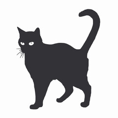 Black cat silhouette standing with tail curled upwards