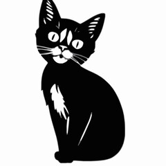 Black cat with white markings sitting vector