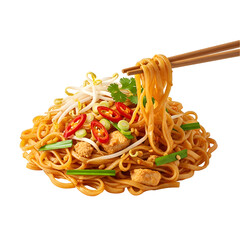 Delicious Pad Thai Noodles with Chicken and Fresh Vegetables.