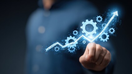 Hand interacting with a digital graph of increasing gears