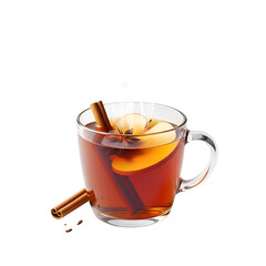 Hot Apple Cider with Cinnamon and Apple Slices in Glass Mug.