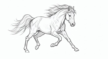 Obraz premium A beautiful and dynamic sketch of a majestic horse in motion, capturing its power and grace through detailed drawing